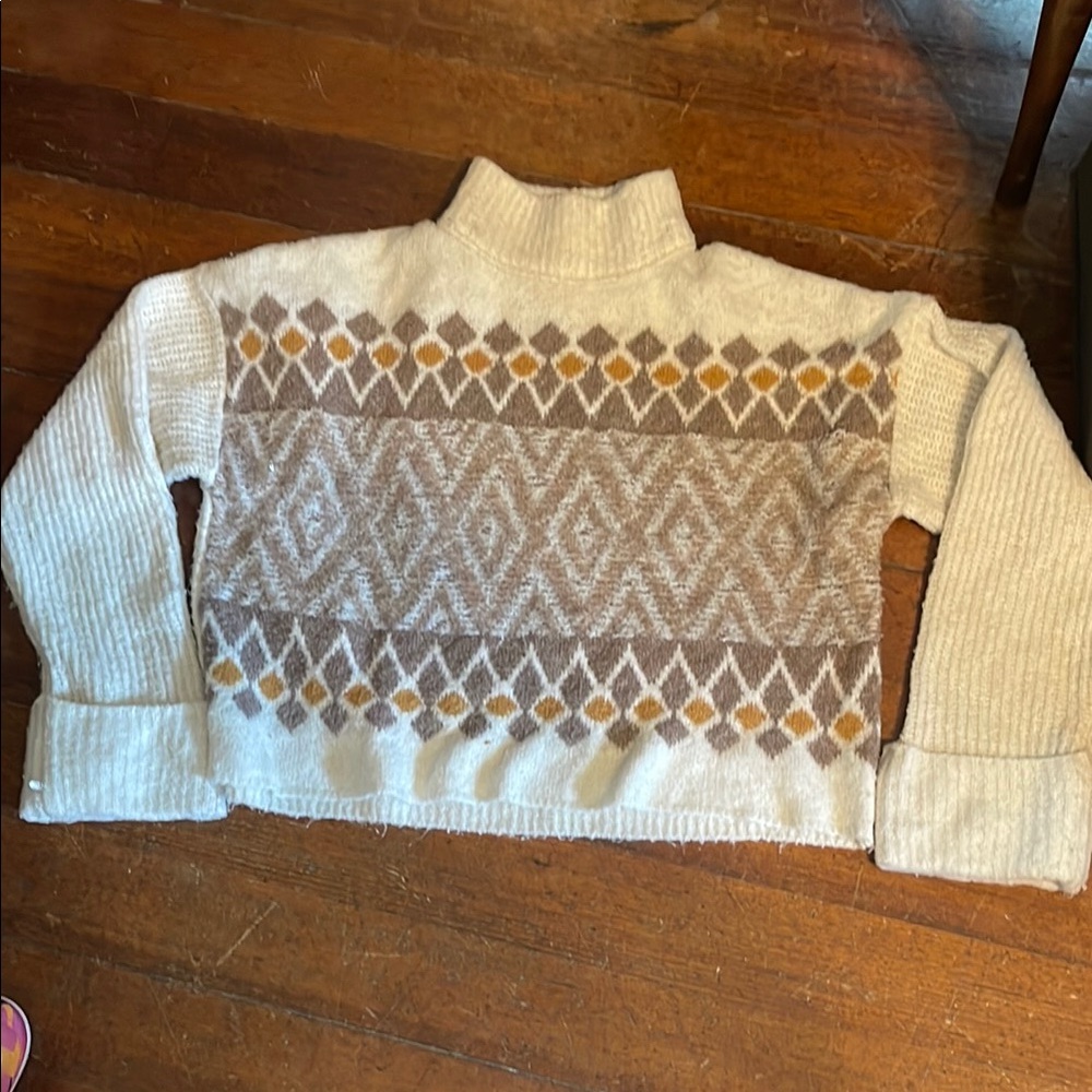 Pink Rose Cowl Neck Sweater Cream and Brown